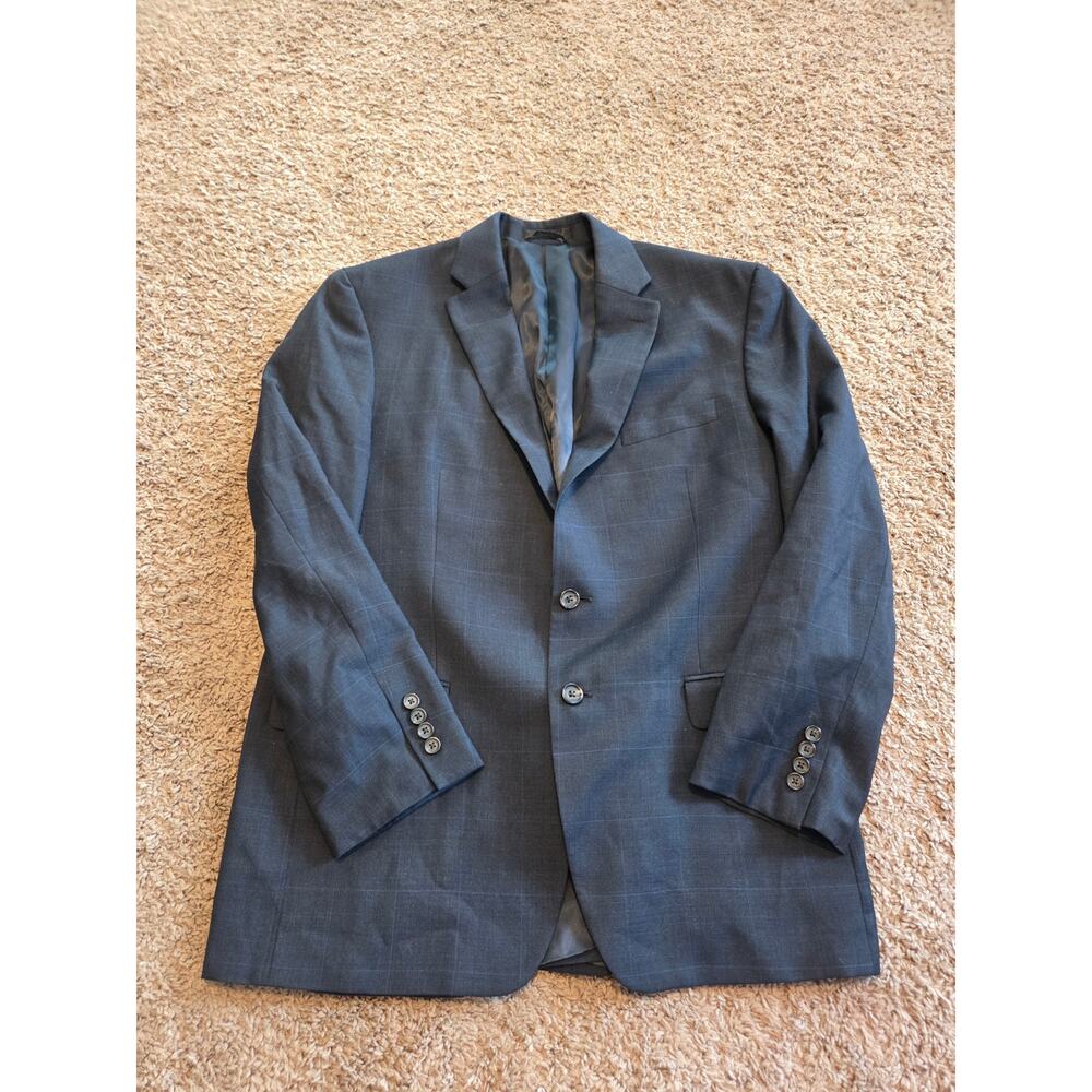 Lauren Ralph Lauren 100% wool 2 button single vent blue window pane check 44R